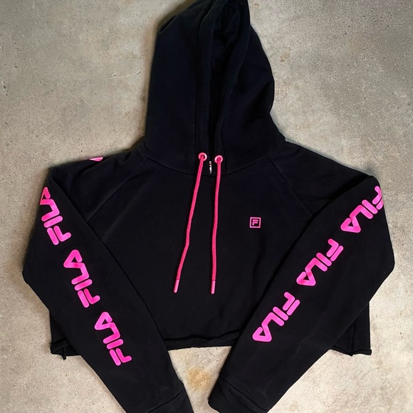 Fila black and pink cropped hoodie - Picture 1 of 3